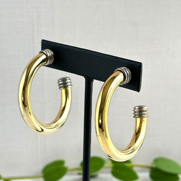 Large Gold & Silver Tone Open Hoop Earrings 2" Statement Jewelry - Picture 1 of 5